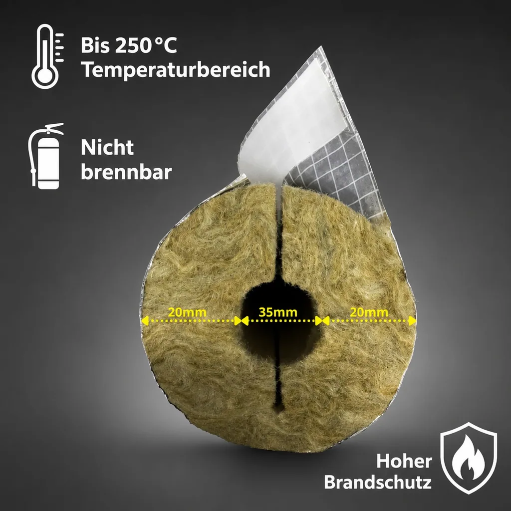 Rohrisolierung Steinwolle ALU, 35mm, 20mm, 1m, Heizungsrohrisolierung