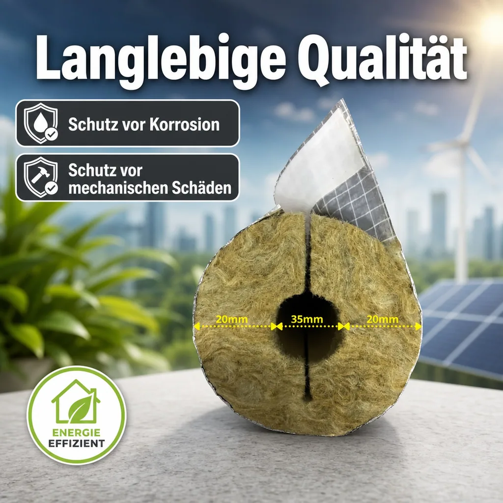 Rohrisolierung Steinwolle ALU, 35mm, 20mm, 1m, Heizungsrohrisolierung