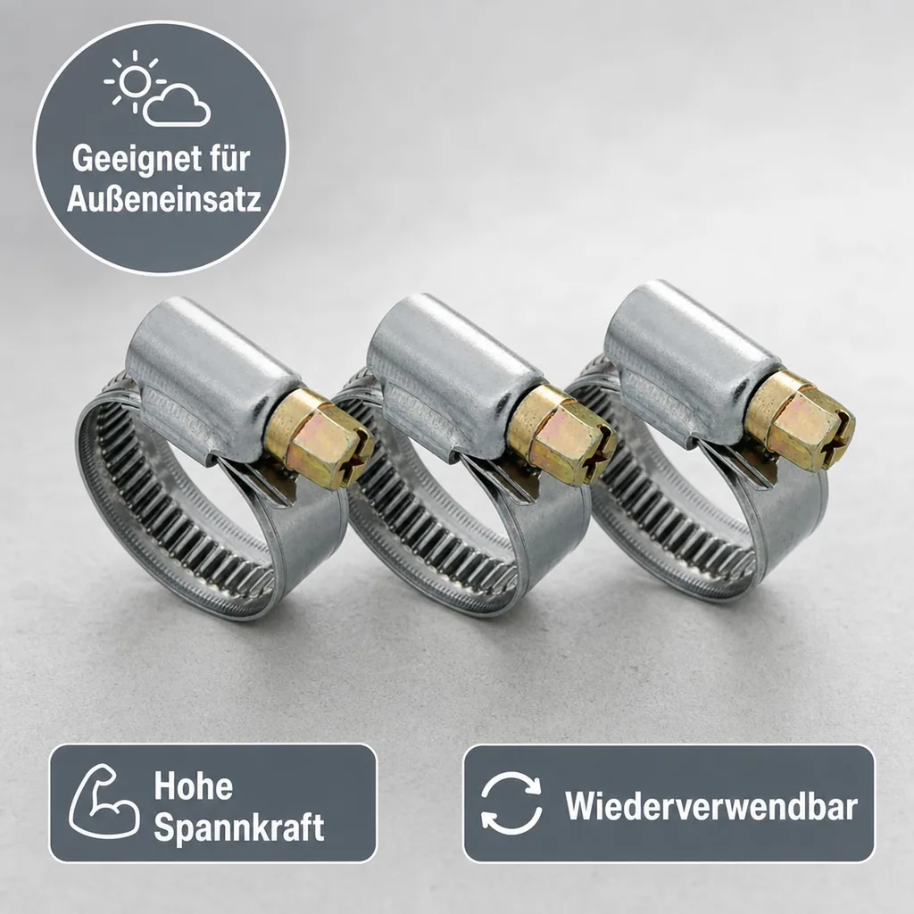 Schlauchschellen, Edelstahl, W2, 12mm, 16-27mm