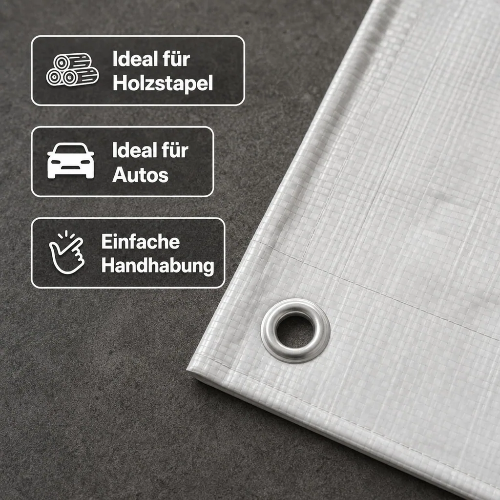 Abdeckplane, 2x3 m (6m²), wasserdicht, reissfest, weiss