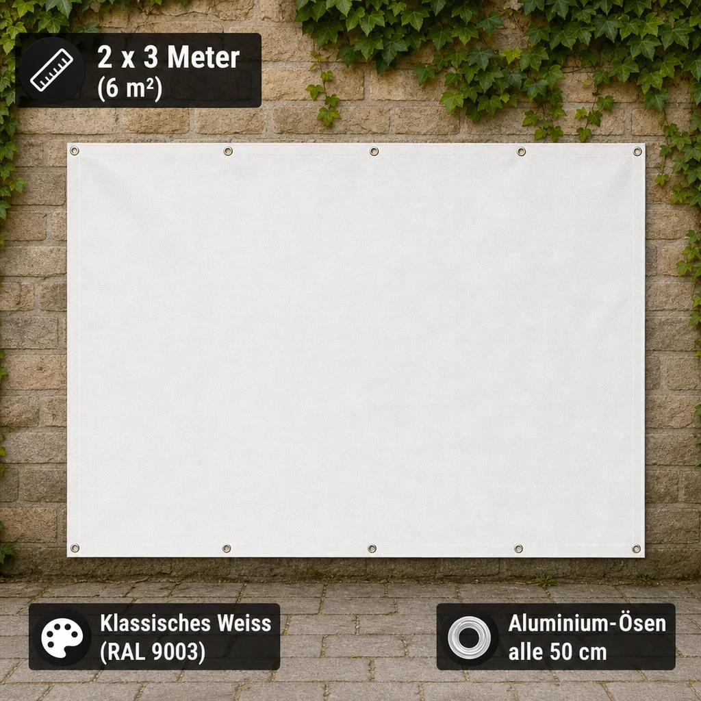 Abdeckplane, 2x3 m (6m²), wasserdicht, reissfest, weiss