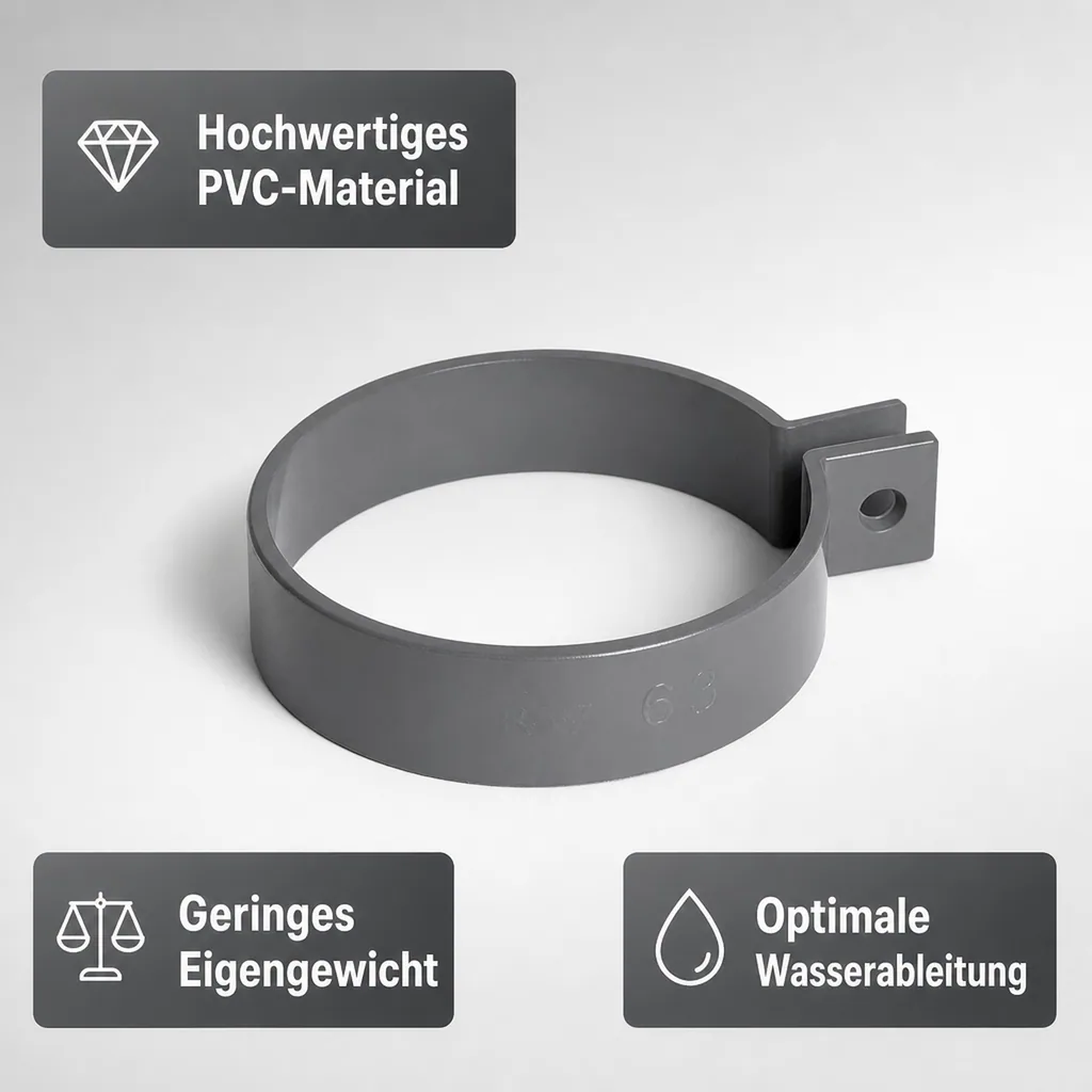 Regenrinne Halter, PVC Bügel graphit, Fallrohr System 63