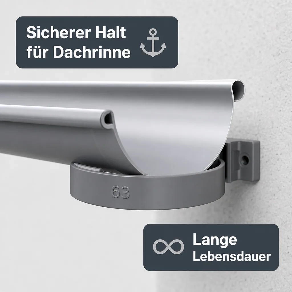 Regenrinne Halter, PVC Bügel graphit, Fallrohr System 63