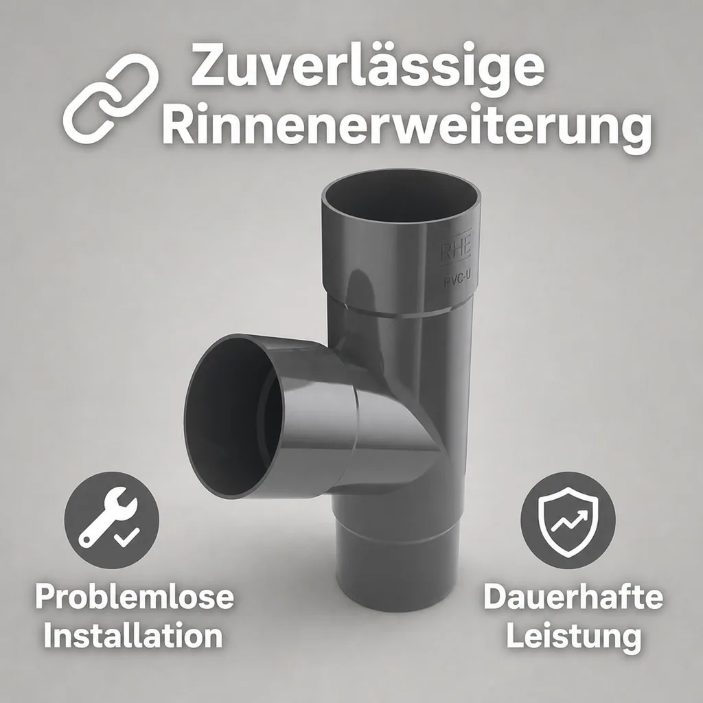 Regenrinne T-Stück Graphit, Fallrohr 63mm, Dachrinne Zubehör