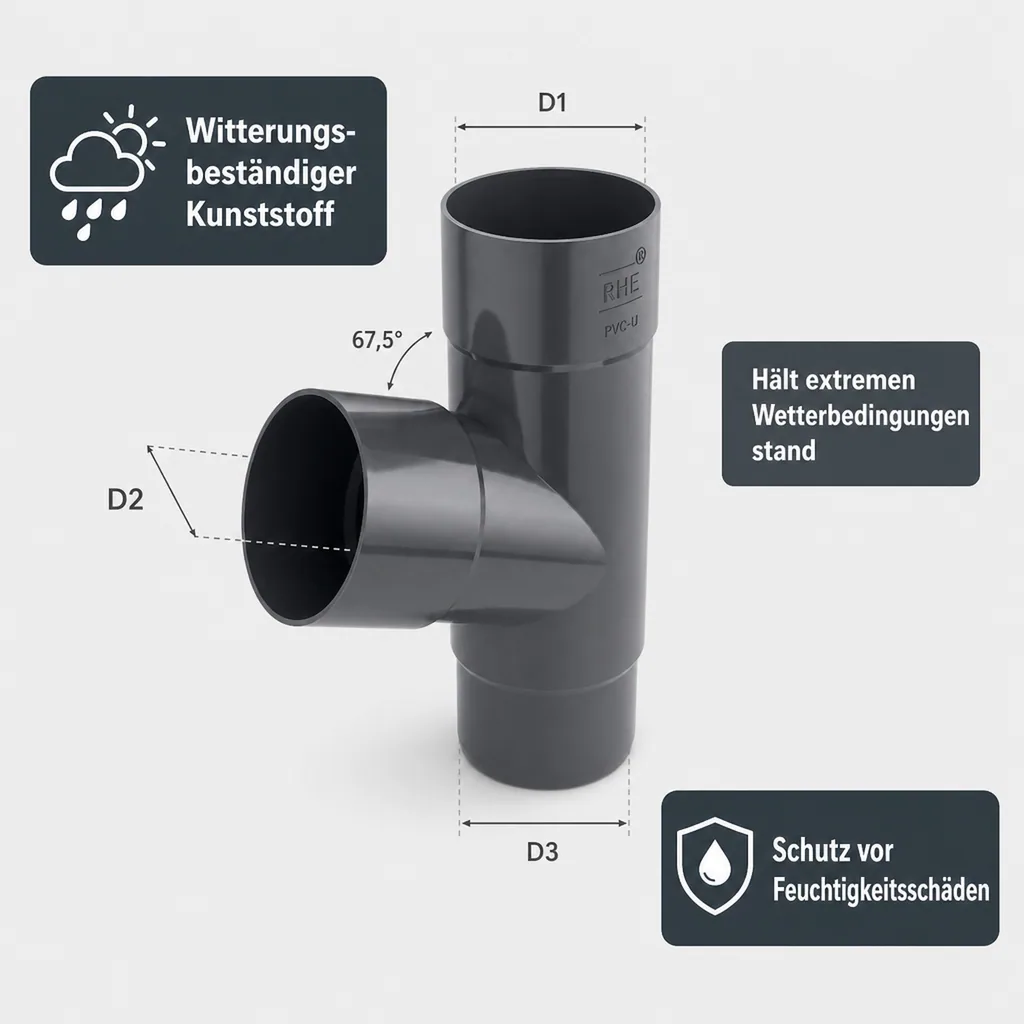 Regenrinne T-Stück Graphit, Fallrohr 63mm, Dachrinne Zubehör