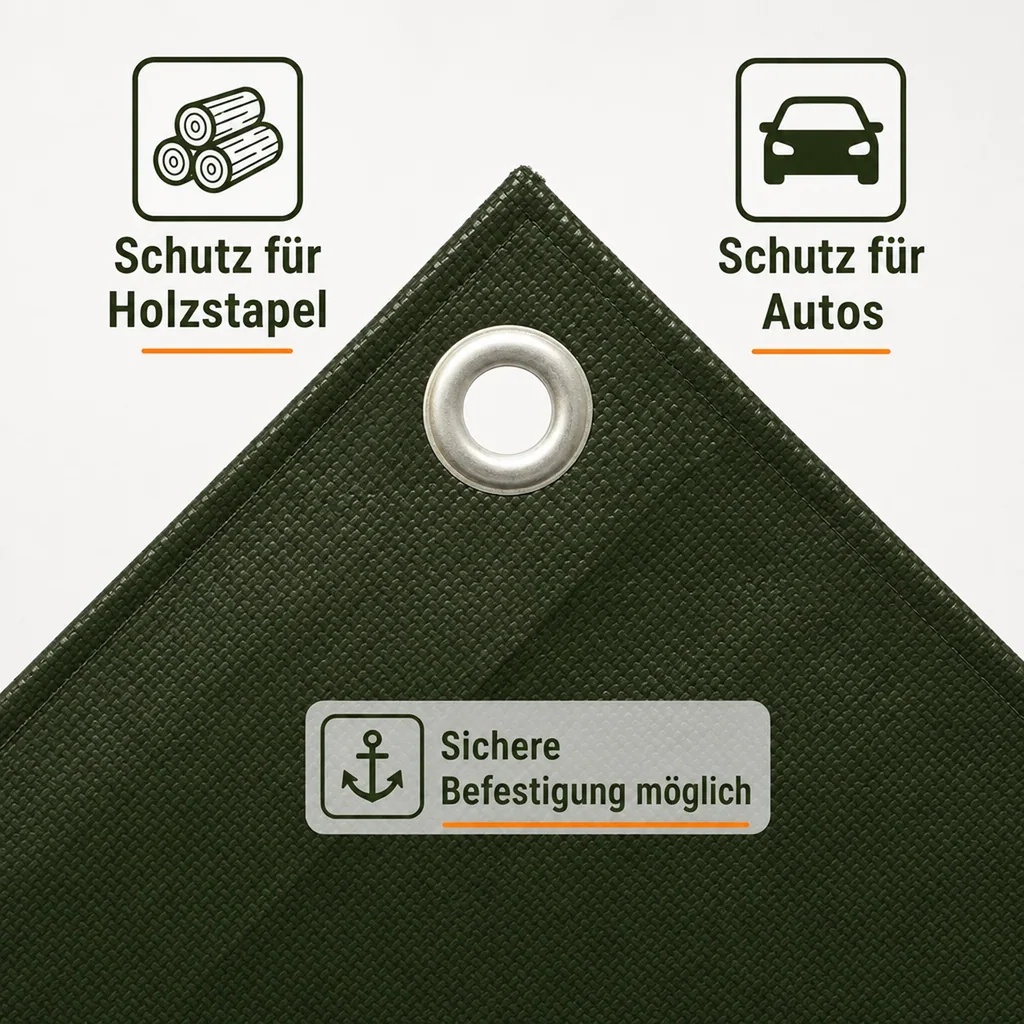 Abdeckplane 210g/m², 6x10m grün, wasserdicht und reißfest (60m²)