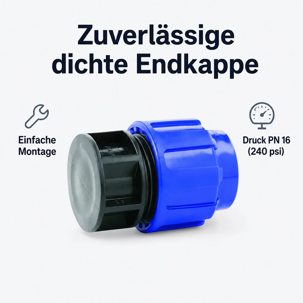 PE Rohr Verschraubung, Endkappe 20mm, Trinkwasser, Klemmverbinder