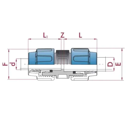 PE Rohr Verschraubung 40x25, Reduzierkupplung, Klemmverbinder