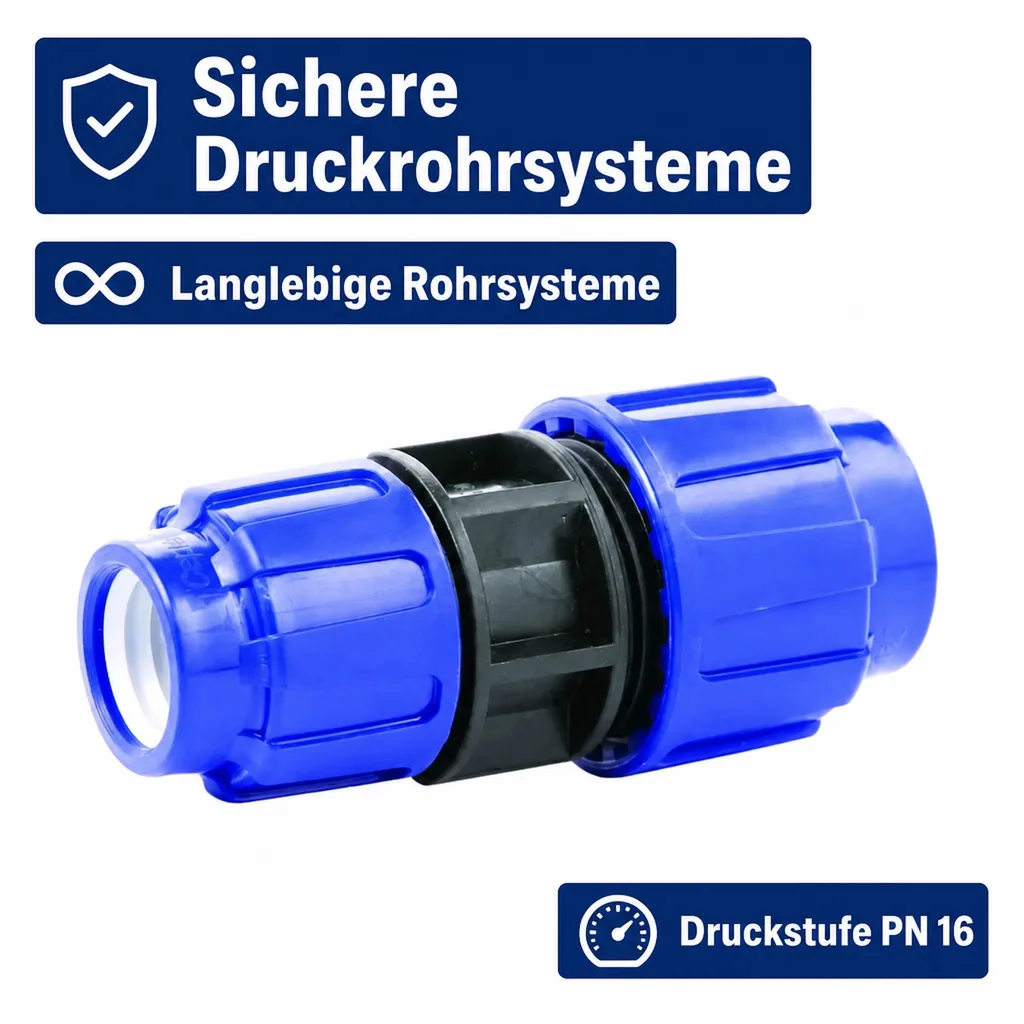 PE Rohr Verschraubung 40x25, Reduzierkupplung, Klemmverbinder