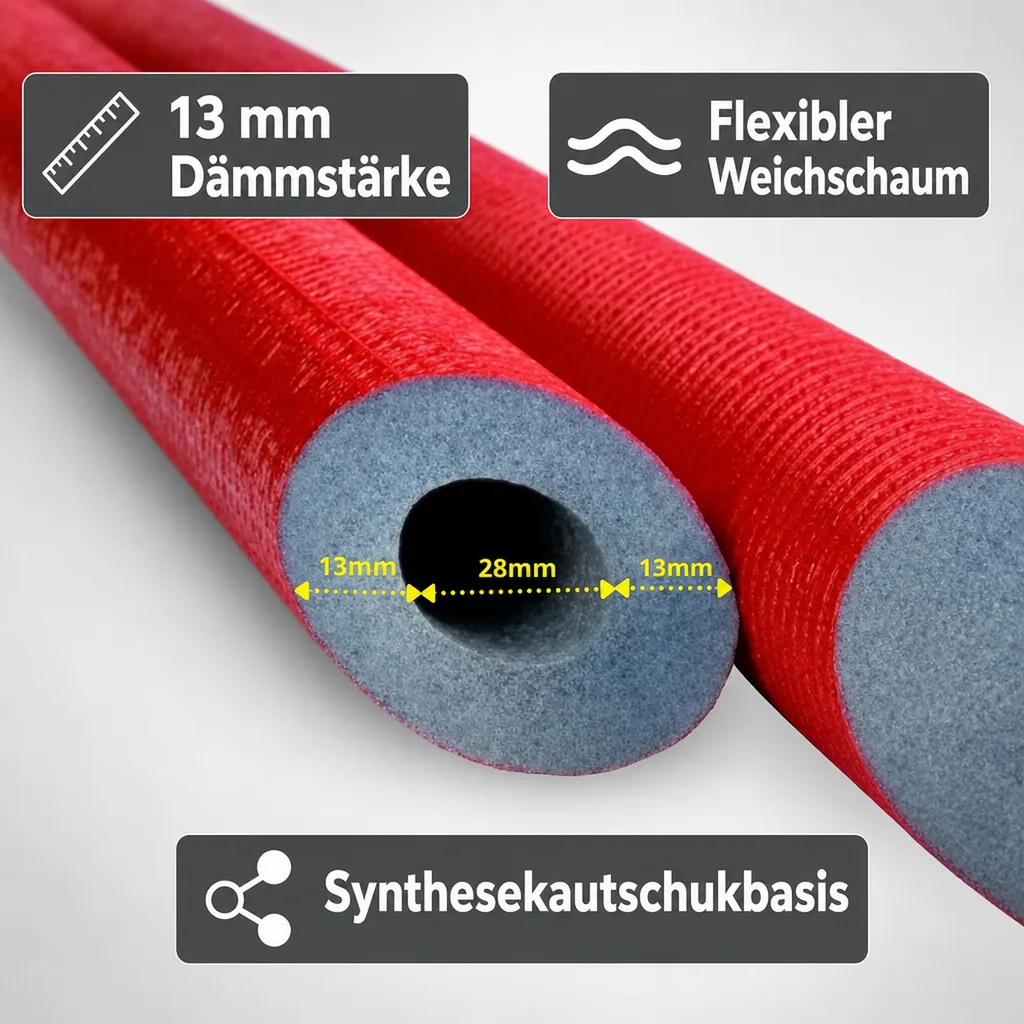 Rohrisolierung, Heizungsrohr Isolierung, 2m, 28mm, 13mm, GEG
