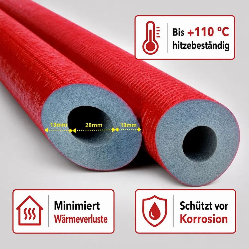 Rohrisolierung, Heizungsrohr Isolierung, 2m, 28mm, 13mm, GEG