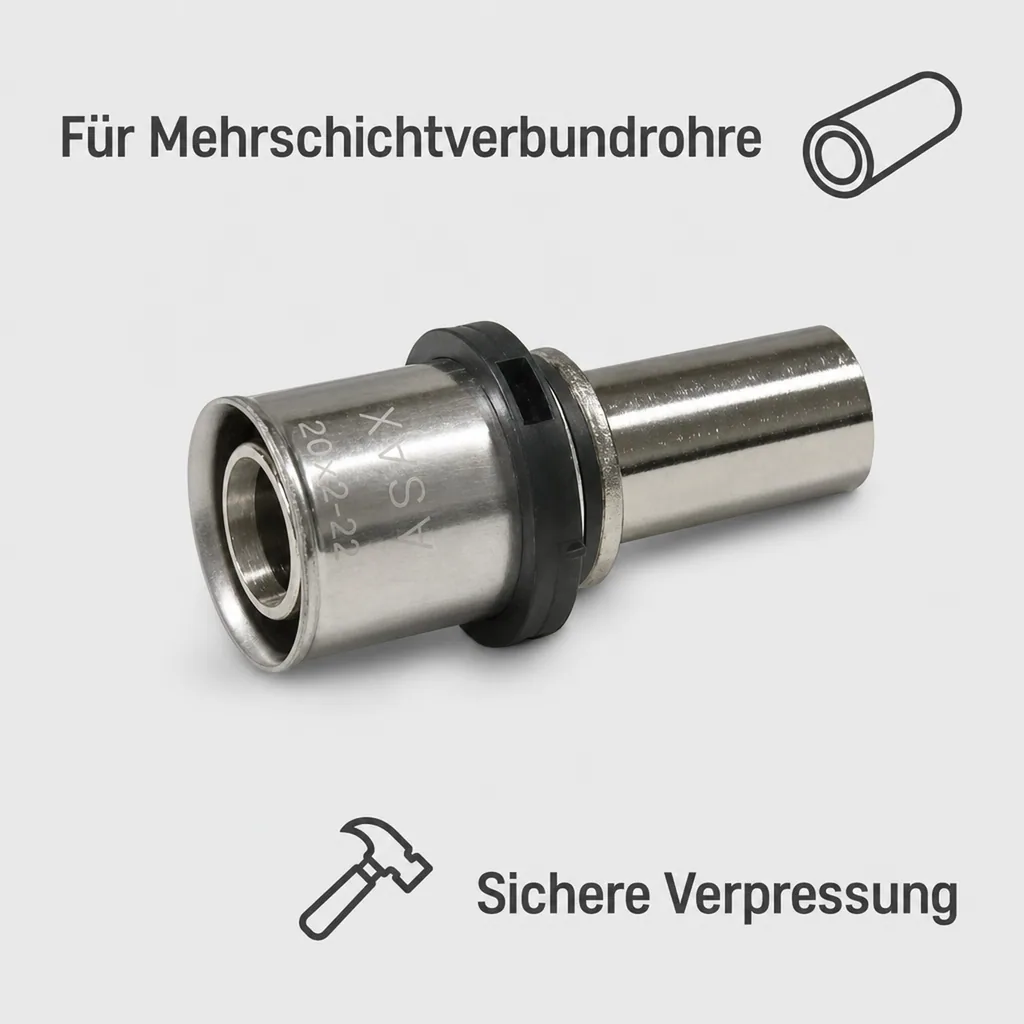 Pressfitting, Kupferrohr Pressfitting, Rohr Übergang 20x2-22mm, DVGW