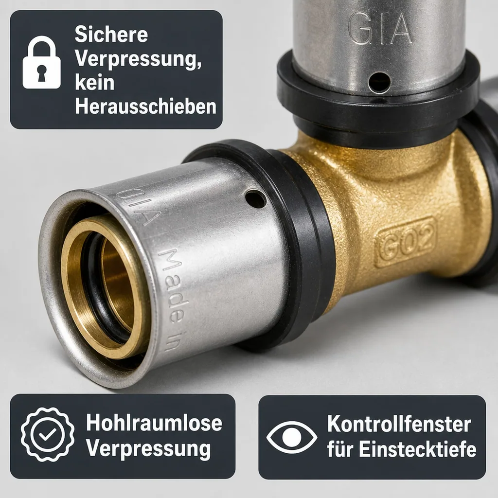 Pressfitting T-Stück 26x3, für Verbundrohr, DVGW zertifiziert