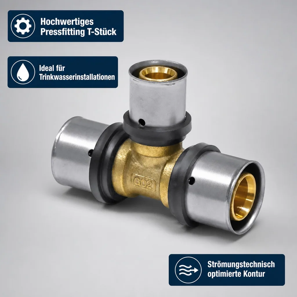 Pressfitting T-Stück, reduziert 32mm, Kupfer Pressfitting, Made in Germany