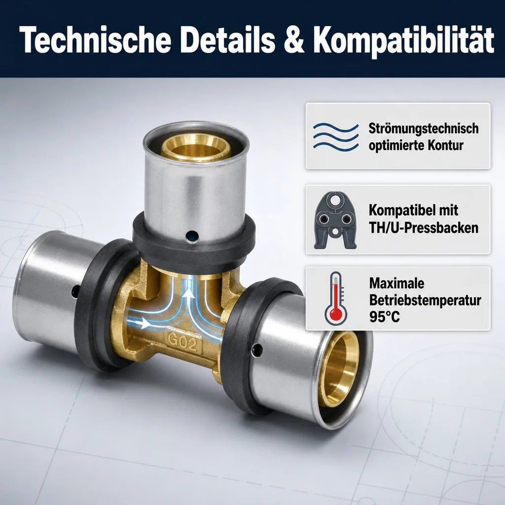 Pressfitting T-Stück, reduziert 32mm, Kupfer Pressfitting, Made in Germany