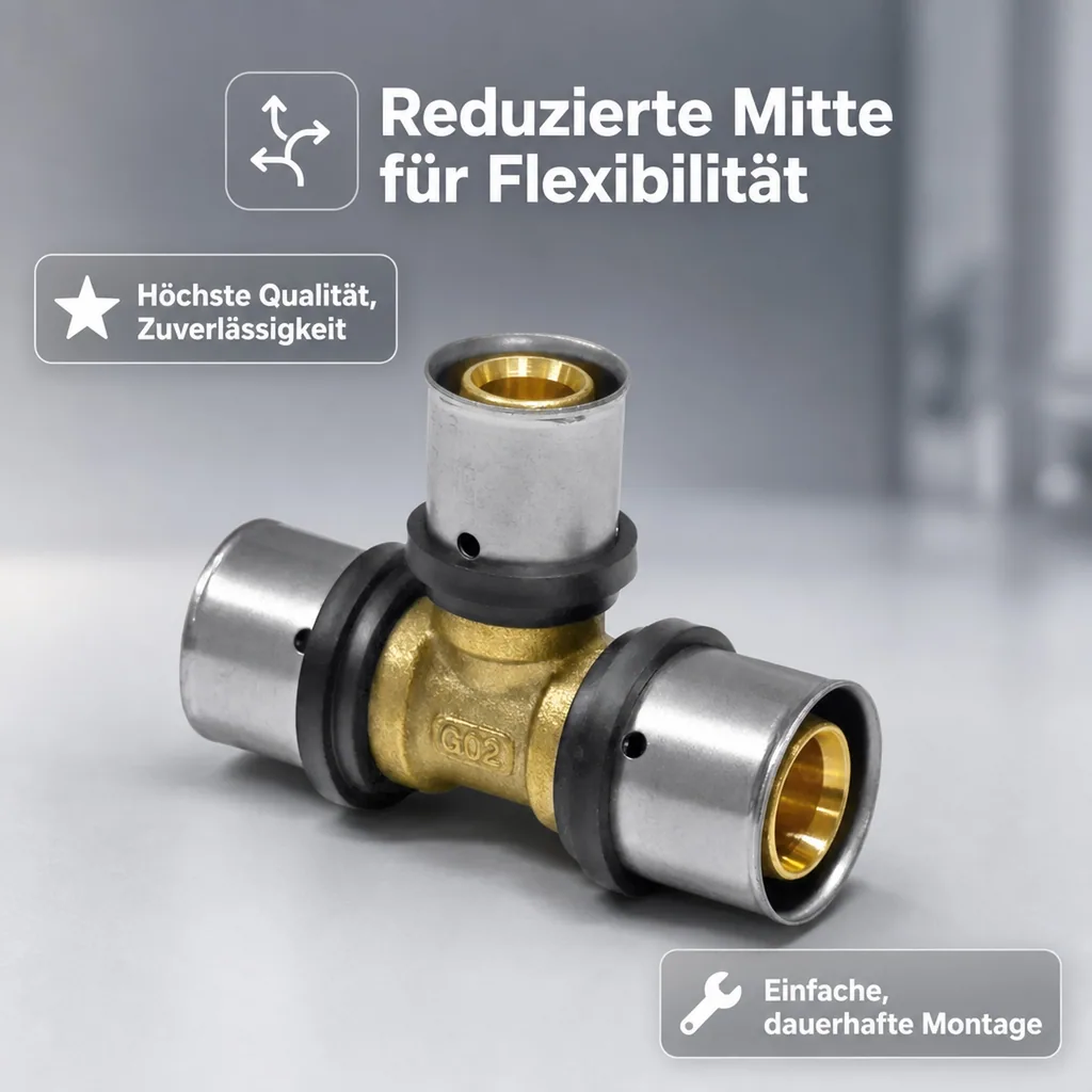 Pressfitting T-Stück, reduziert 32mm, Kupfer Pressfitting, Made in Germany