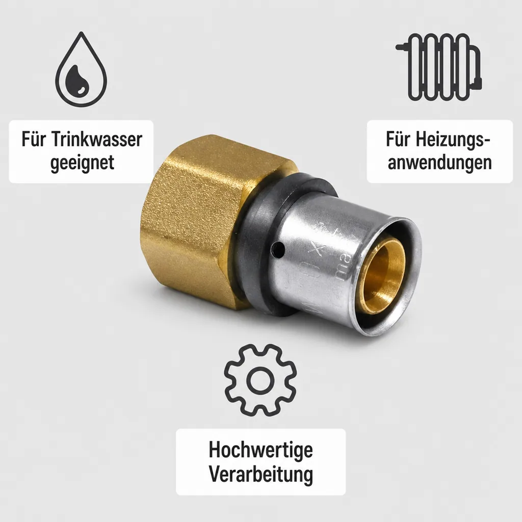Pressfitting Kupplung 20 x 2 - 1/2 IG, Kupplung mit Innengewinde, DVGW-Zertifiziert