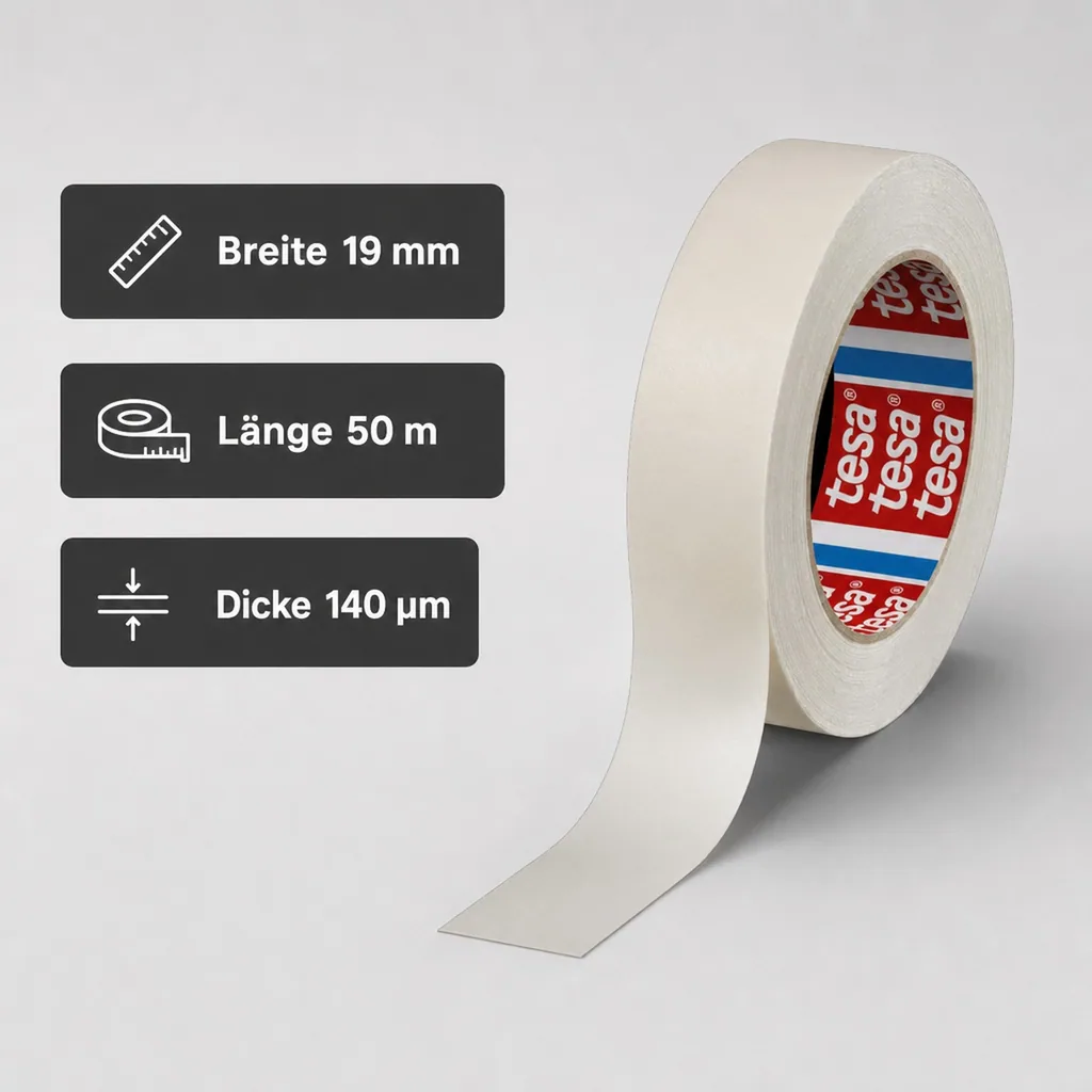 Malerkrepp, Kreppband 19mm x 50m, Lackierband, Abdeckband hitzebeständig