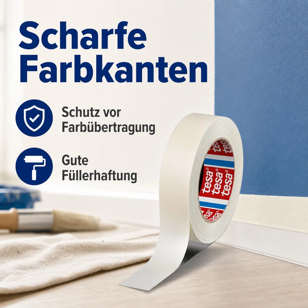 Malerkrepp, Kreppband 19mm x 50m, Lackierband, Abdeckband hitzebeständig