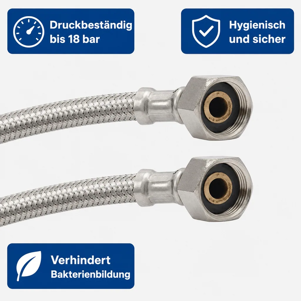 Panzerschlauch DVGW, Edelstahl, Flexibel, 1/2 Zoll, 3/4 Zoll, Sanitär