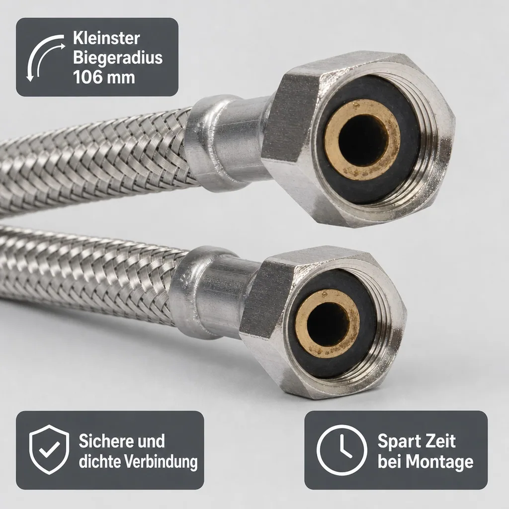 Panzerschlauch DVGW, Edelstahl, Flexibel, 1/2 Zoll, 3/4 Zoll, Sanitär