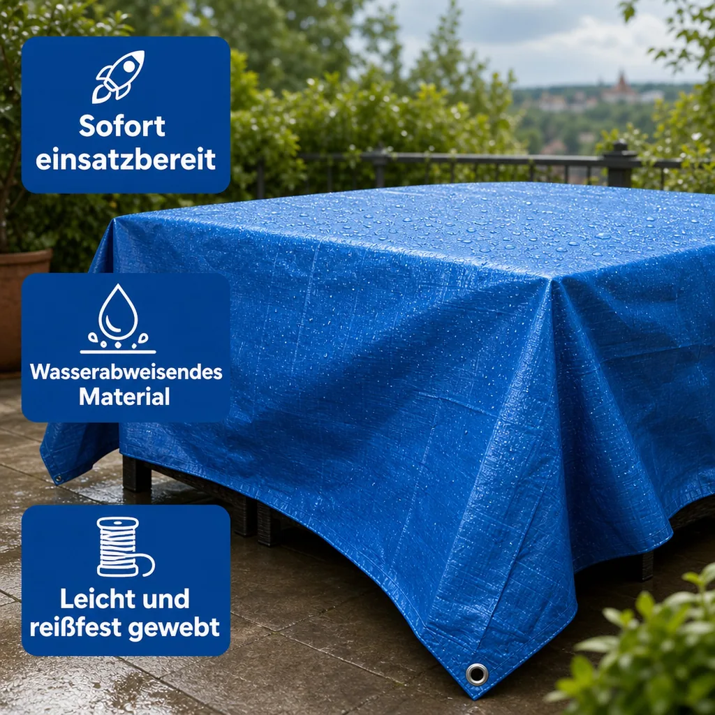 Gewebeplane blau 70g/m², Abdeckplane, reißfest, wasserabweisend, mit Ösen, 2x3m (6m²)