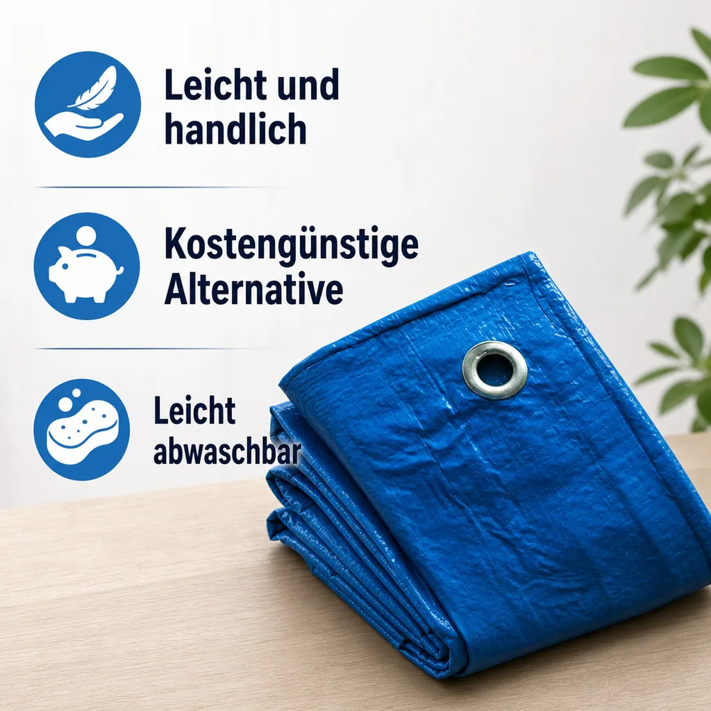 Gewebeplane blau 70g/m², Abdeckplane, reißfest, wasserabweisend, mit Ösen, 2x3m (6m²)