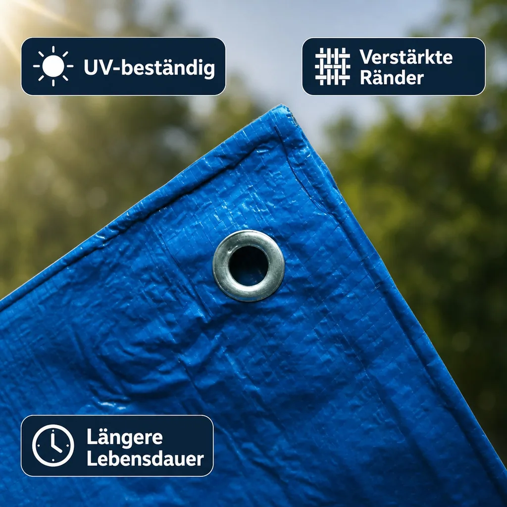 Gewebeplane blau 70g/m², Abdeckplane, reißfest, wasserabweisend, mit Ösen, 2x3m (6m²)