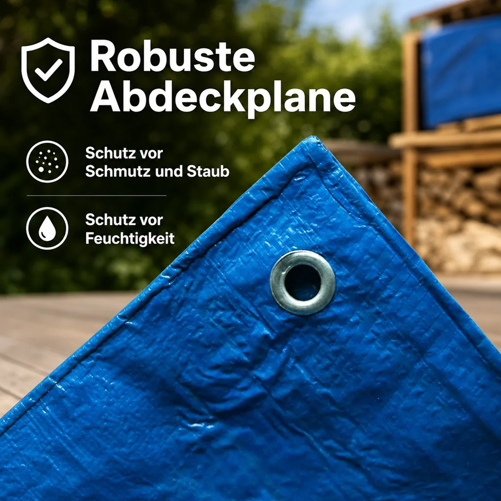 Gewebeplane blau 70g/m², Abdeckplane, reißfest, wasserabweisend, mit Ösen, 2x3m (6m²)