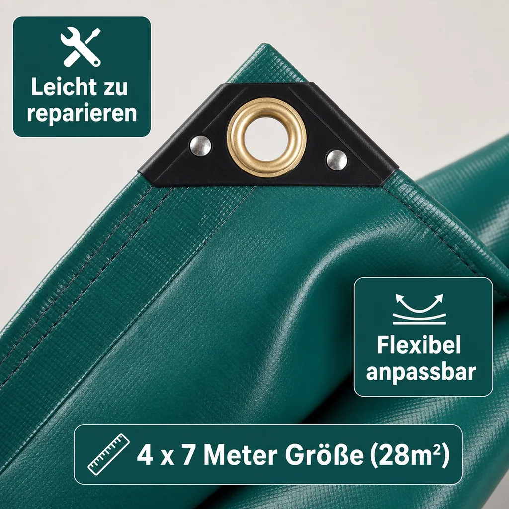 PVC Plane 650g, Abdeckplane 4x7m (28m²), grüne Plane, wasserdicht, reißfest