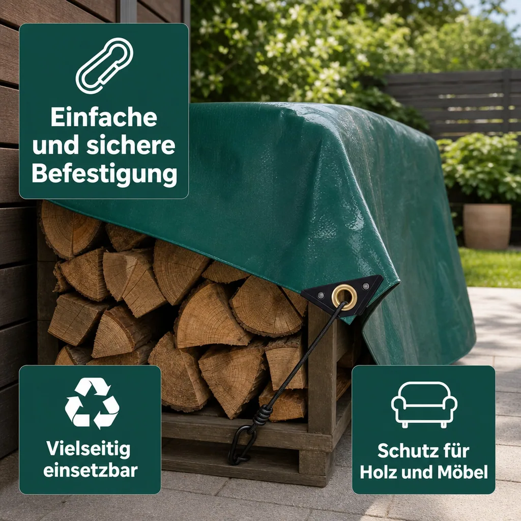 Abdeckplane PVC, 5x7m, Grün, 650g/m², Wasserdicht und reißfest