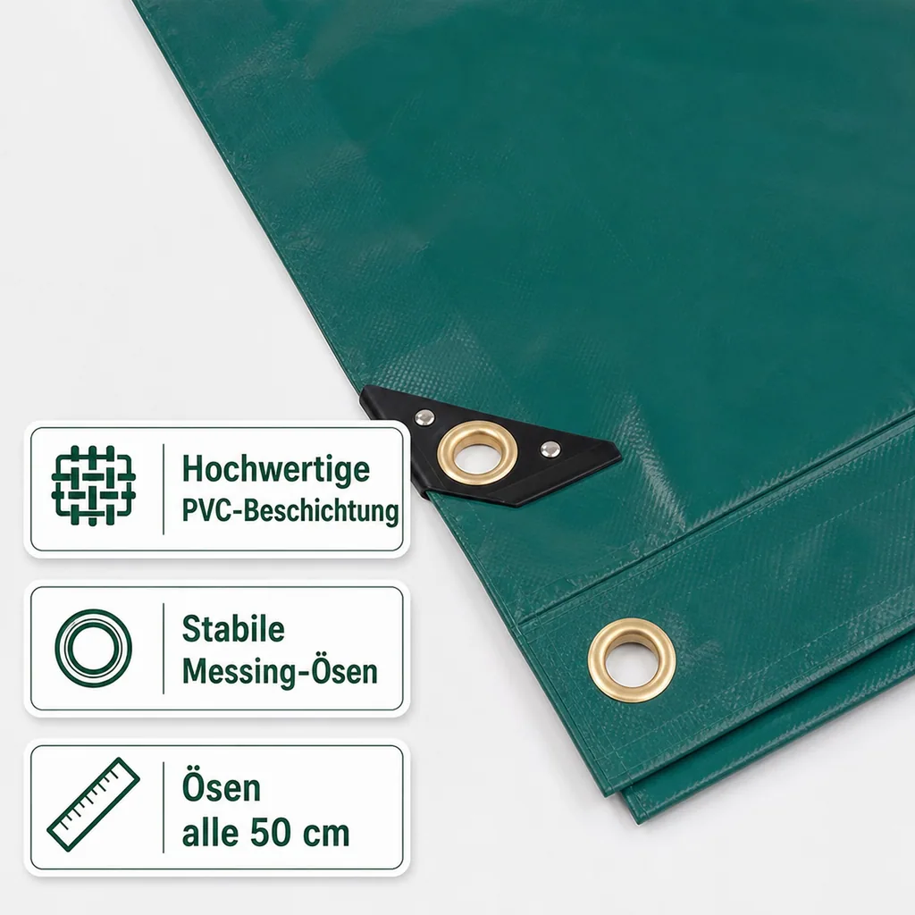 Abdeckplane PVC, 5x7m, Grün, 650g/m², Wasserdicht und reißfest