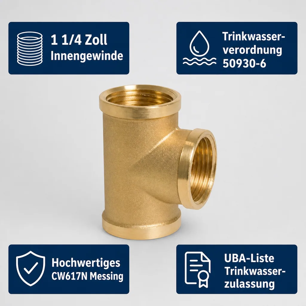 Messing T Stück, Gewindefitting, 1 1/4 Zoll Innengewinde