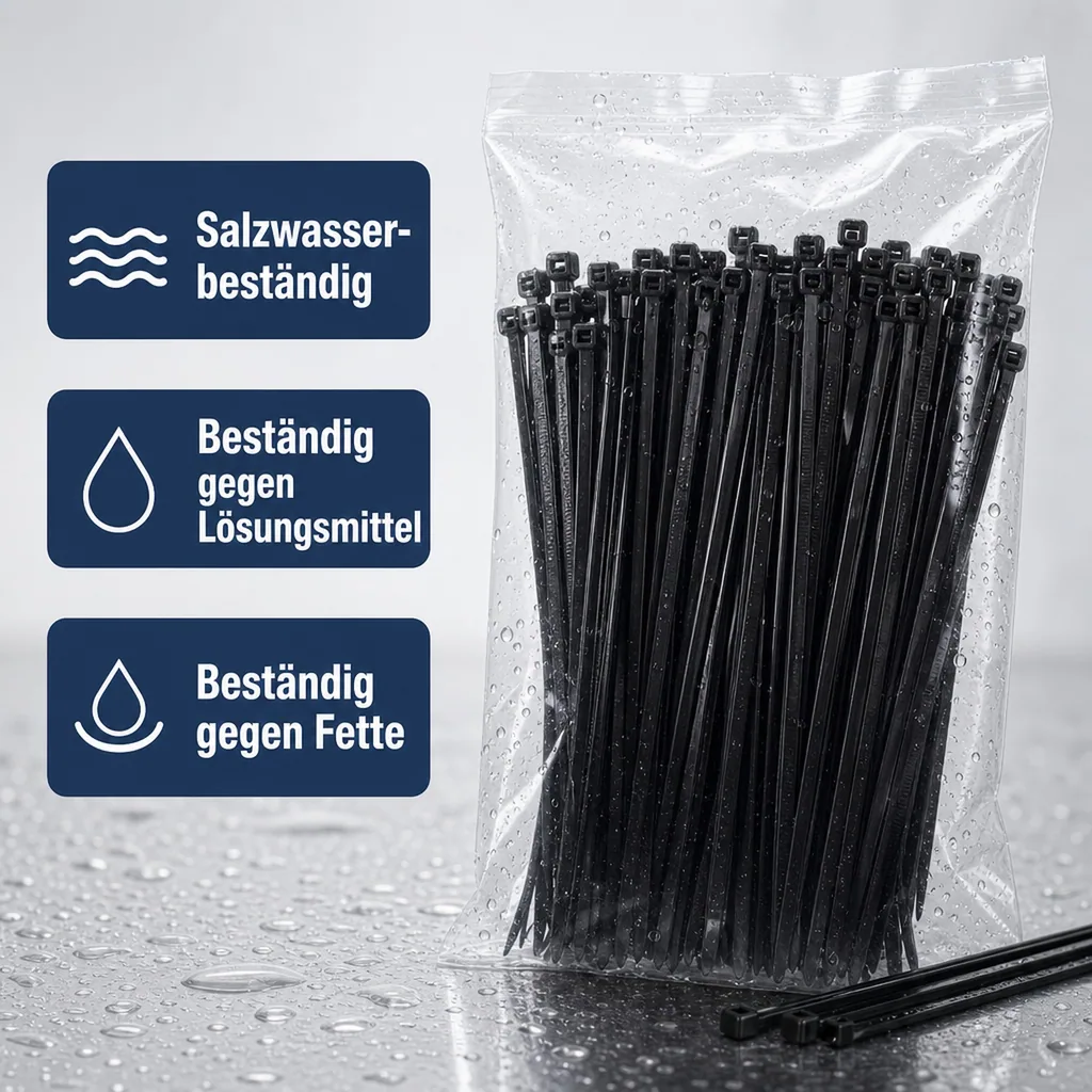 100 Kabelbinder 300x4,8mm schwarz (UV-stabilisiert) PA6.6