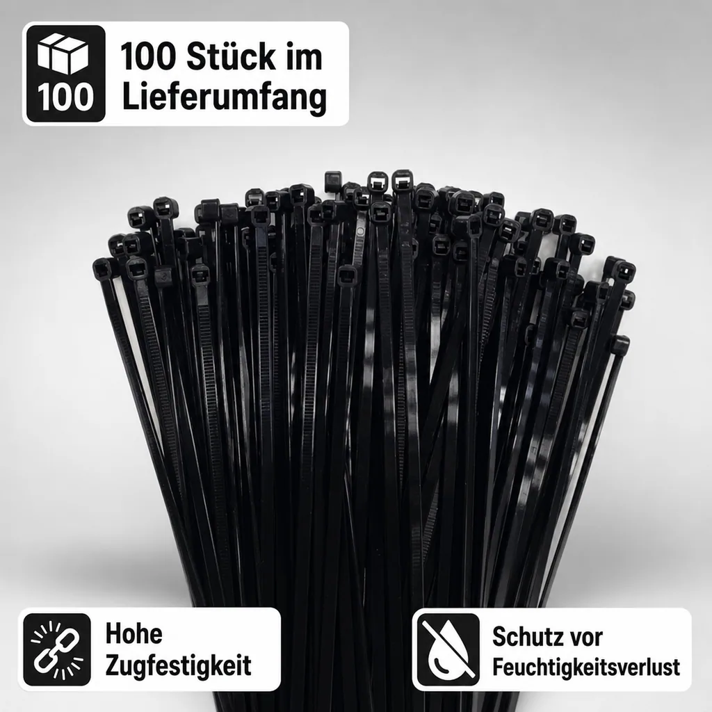 100 Kabelbinder 300x4,8mm schwarz (UV-stabilisiert) PA6.6