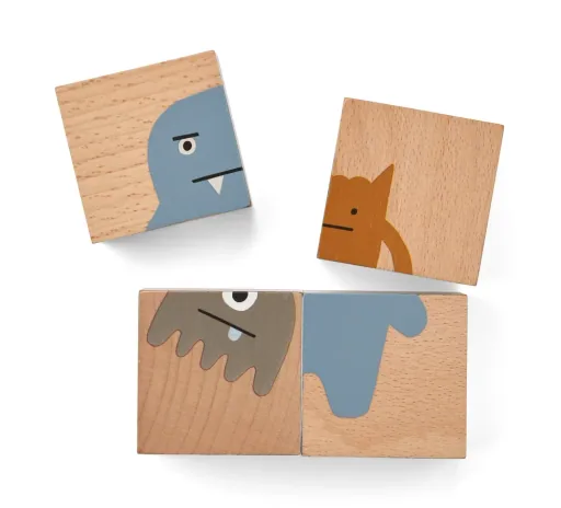 Liewood Puzzle, Holz Puzzle, Holzwürfel - Aage, Farbe: Monster / Nature