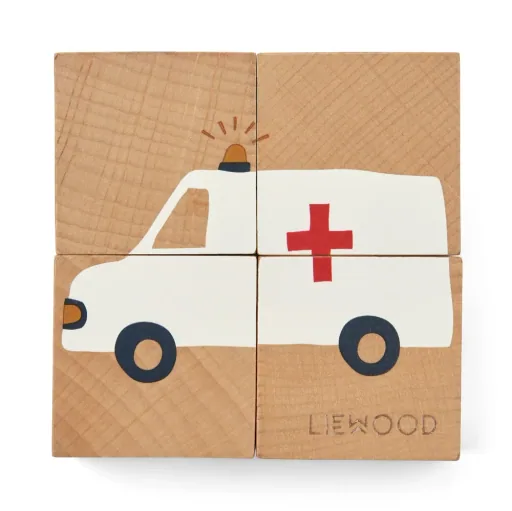 Liewood Puzzle, Holz Puzzle, Holzwürfel - Aage, Farbe: Monster / Nature