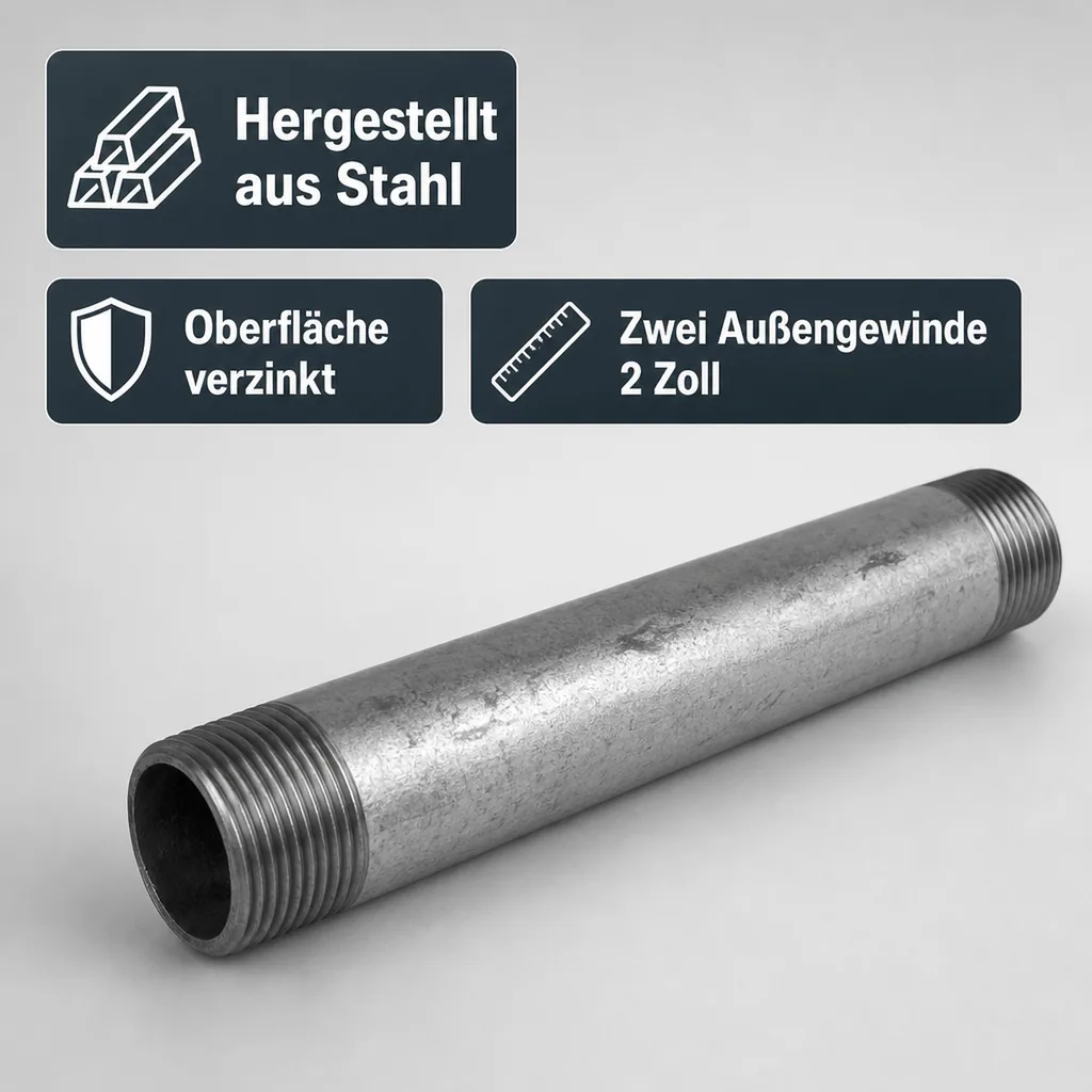 Gewindefitting Rohrnippel verzinkt 2" AG x 2" AG 1000 mm