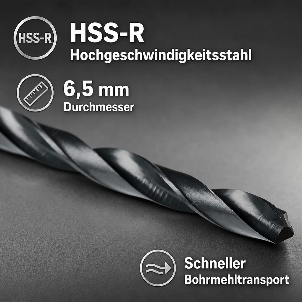 HSS-R Bohrer 6.5 mm, DIN 338 Spiralbohrer, rollgewalzt