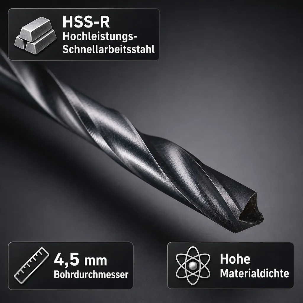 Spiralbohrer, HSS Bohrer, Metallbohrer 4,5 mm, DIN 338