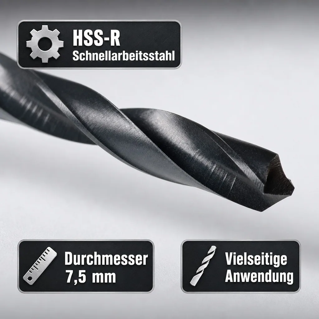 HSS Spiralbohrer, DIN 338, 7.5mm, Rollgewalzt