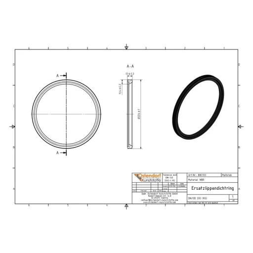 KG Rohr Dichtung, DN 200, PVC, Kanalrohr Dichtung