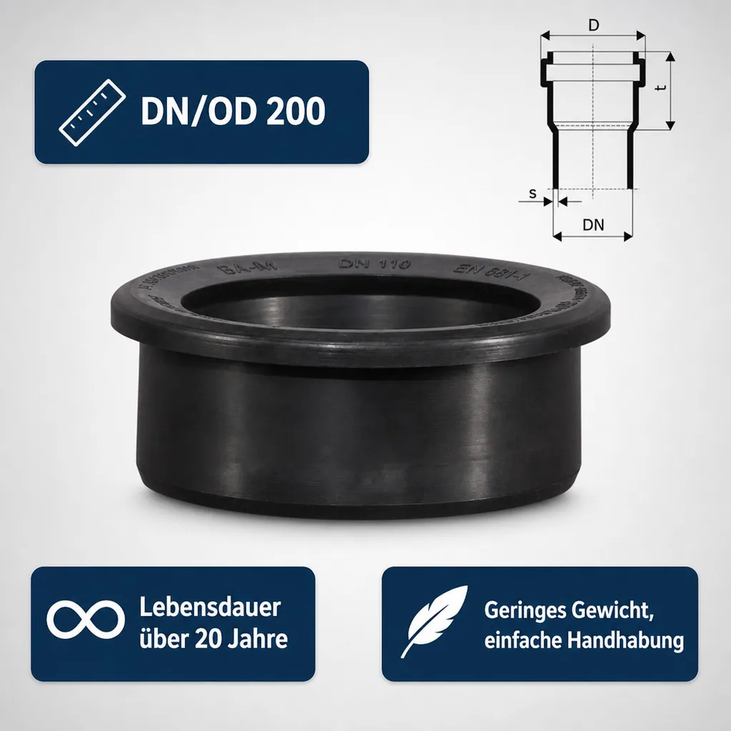 Dichtung Abwasserrohr, Anschlussdichtung BA-M DN200 NBR, KG-Rohr Dichtung