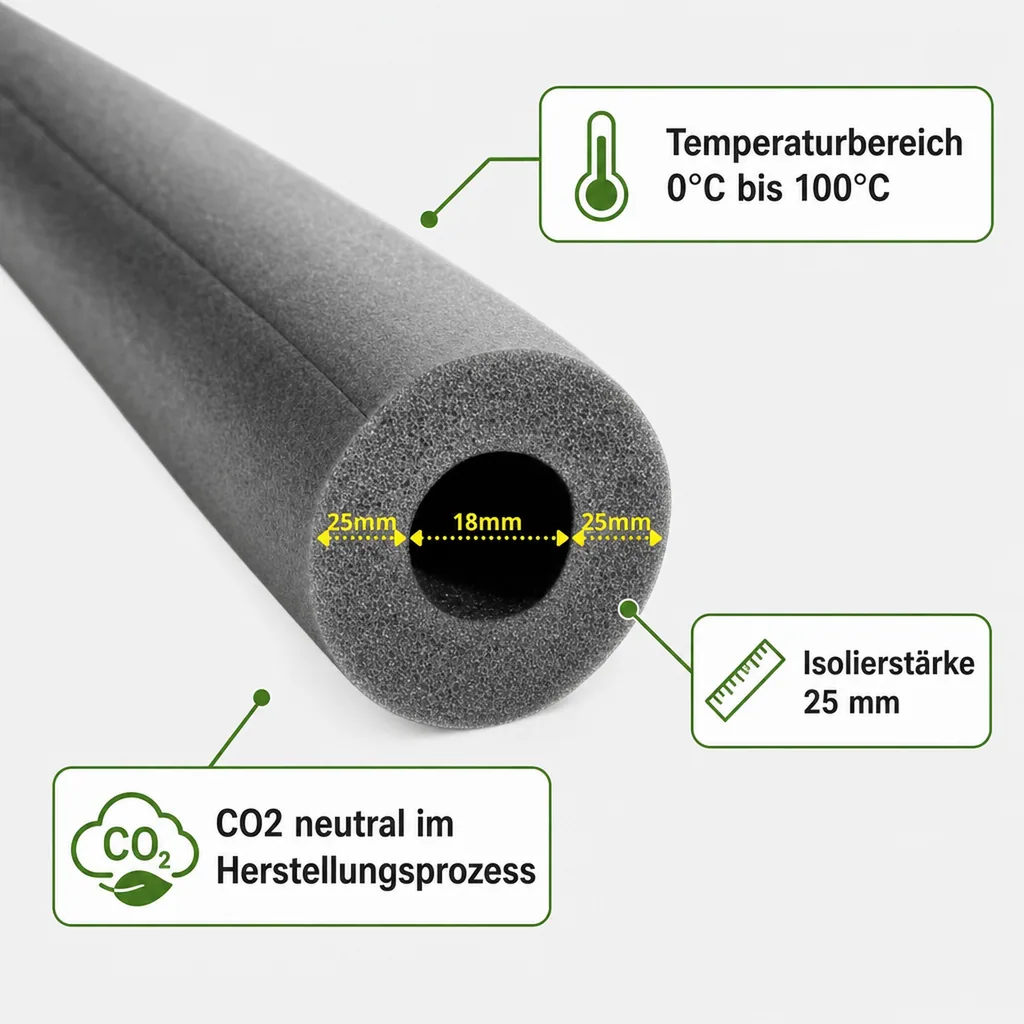 Rohrisolation, 1m Isolierschlauch, Ø 18 mm x 25 mm, Foam Rohrisolation