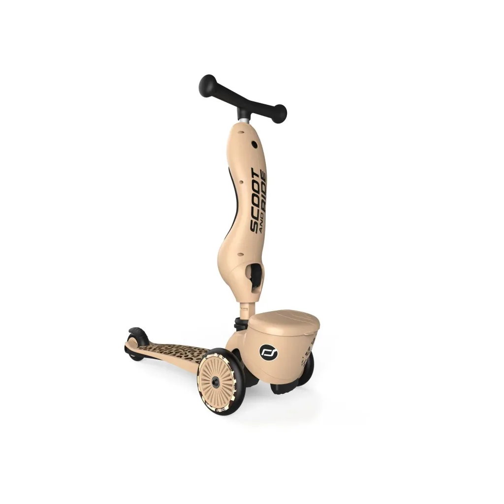 Scoot & Ride Highwaykick 1 Lifestyle, 2in1 Roller, Kickboard, Scooter mit sitz, Farbe: Leopard