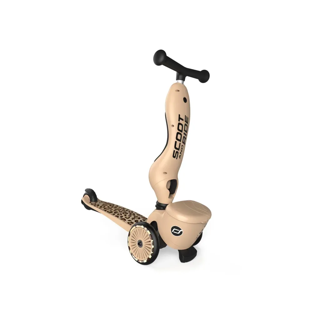 Scoot & Ride Highwaykick 1 Lifestyle, 2in1 Roller, Kickboard, Scooter mit sitz, Farbe: Leopard