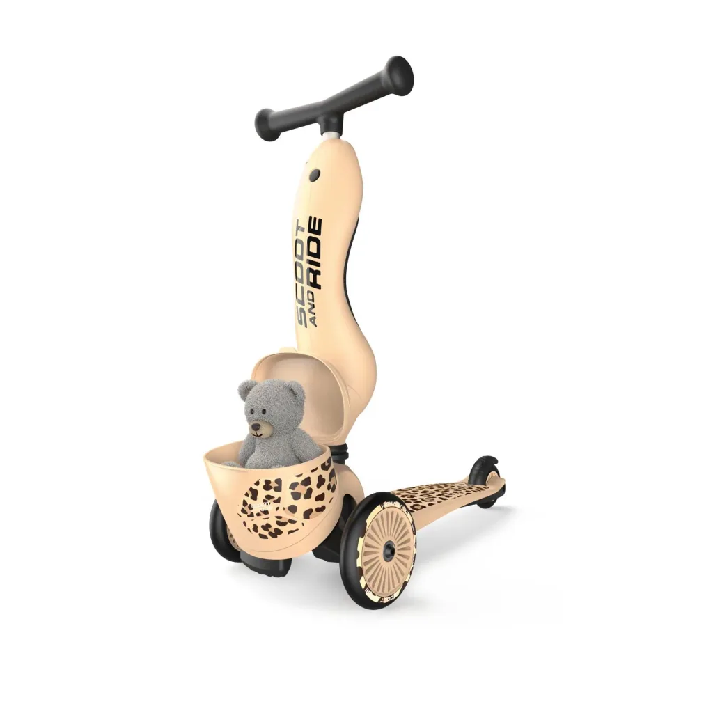 Scoot & Ride Highwaykick 1 Lifestyle, 2in1 Roller, Kickboard, Scooter mit sitz, Farbe: Leopard