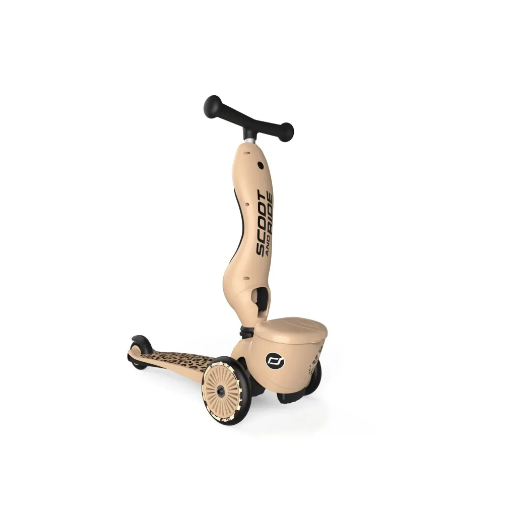 Scoot & Ride Highwaykick 1 Lifestyle, 2in1 Roller, Kickboard, Scooter mit sitz, Farbe: Leopard