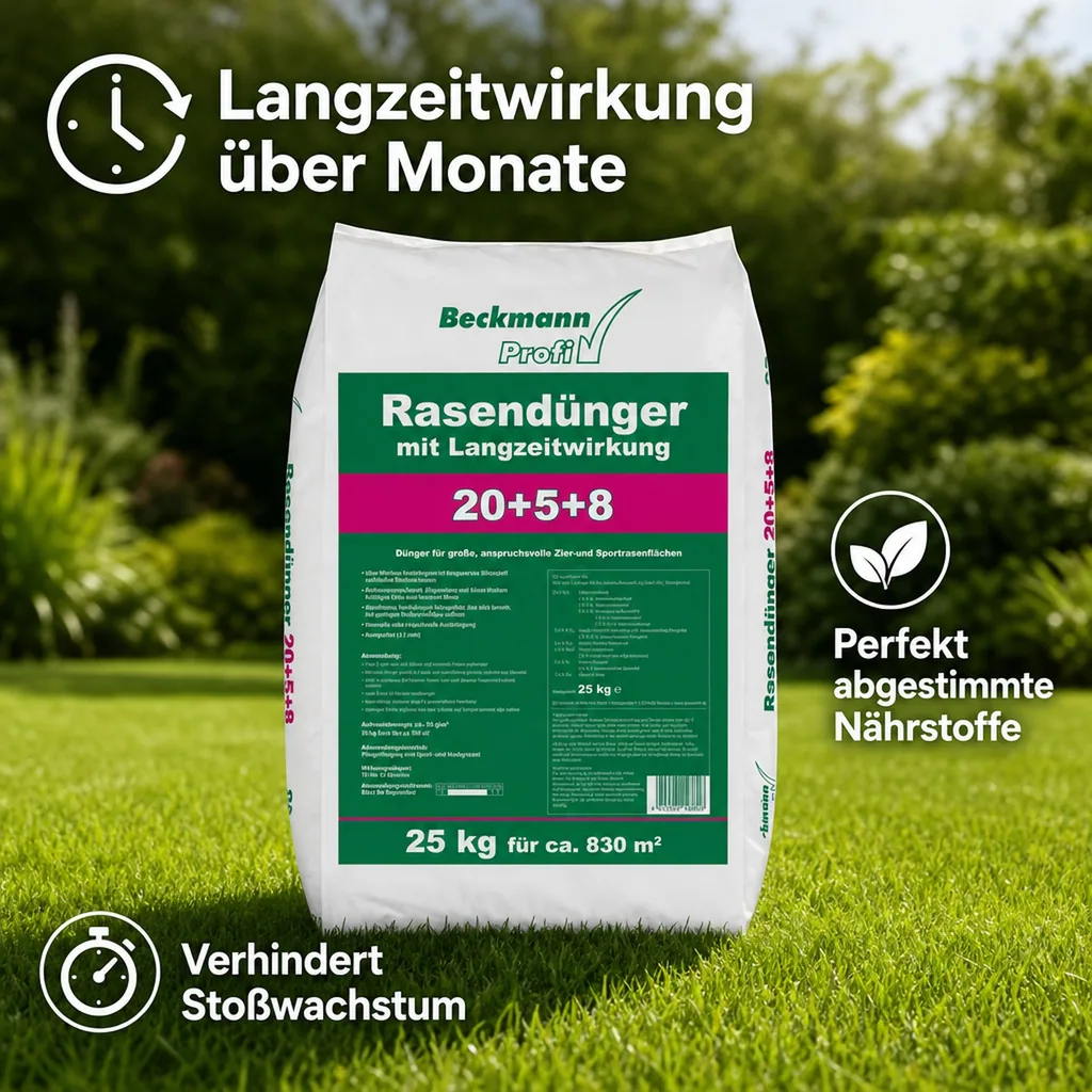25 kg Rasendünger mit Langzeitwirkung 20+5+8 Beckmann f.ca. 830m²