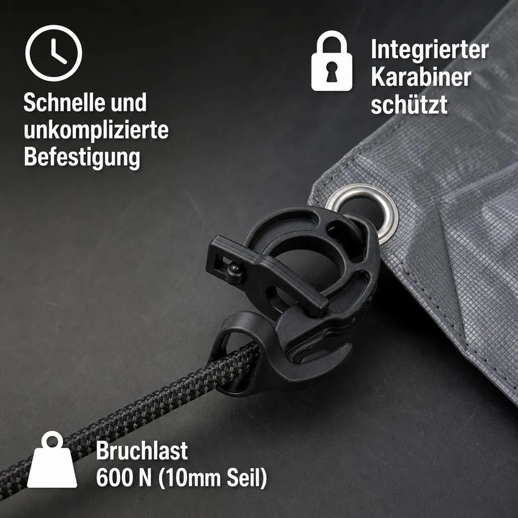 Expanderseil Haken, Gummiseil Haken, Easyfix Haken, 6-10 mm, mit Karabiner